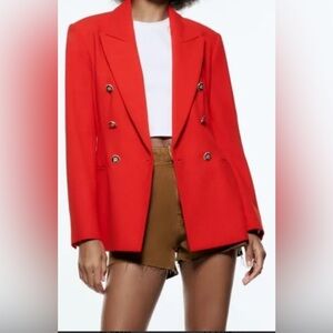 Zara Double breasted Red Orange Blazer NWT